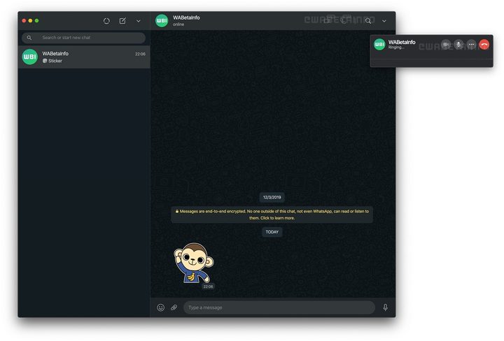 captura de pantalla del servicio de videollamadas de WhatsApp Web