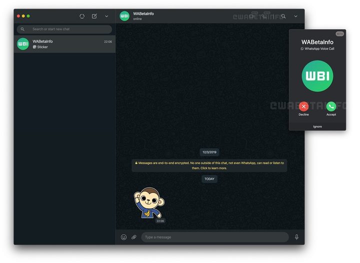captura de pantalla del servicio de videollamadas de WhatsApp Web