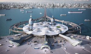 La imagen muestra el diseño del Aeropuerto Espacial pensado para Japón.