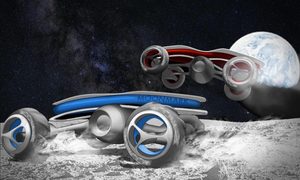 La imagen muestra dos de los prototipos de autos a control remoto que participarán en una carrera en la Luna en 2021.