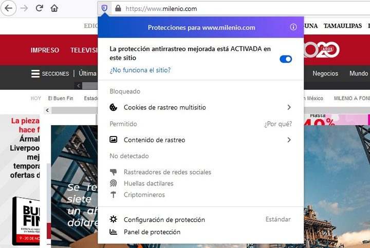 Función de bloqueo de rastreadores de Firefox