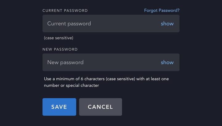 Pantalla para aprender cómo cambiar el password de Disney Plus