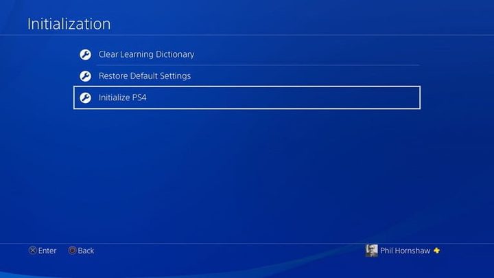 Pantalla de inicialización después de limpiar la PS4