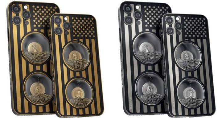 La imagen muestra la versión de Caviar del iPhone con los rostros de Biden y Trump.