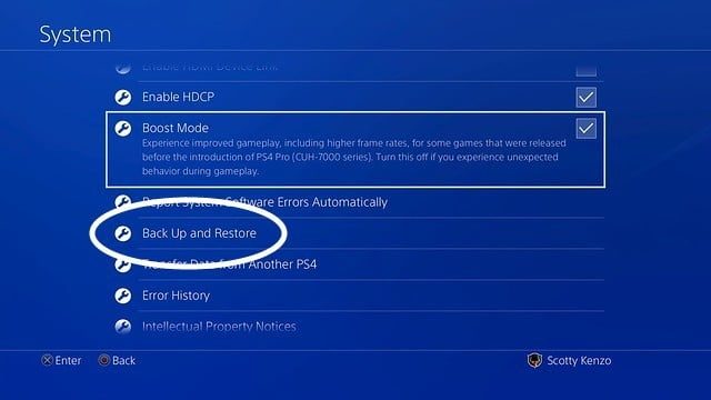 Pantalla de configuración para transferencia de datos para aprender cómo limpiar la PS4