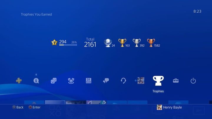 Pantalla de respaldo de Trofeos para aprender a cómo limpiar la PS4
