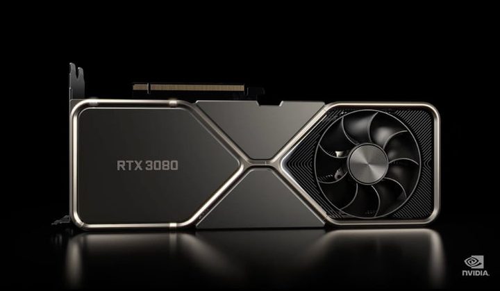 RTX 3080 sobre una superficie negra para el comparativo entre Nvidia RTX 3090 vs. RTX 3080