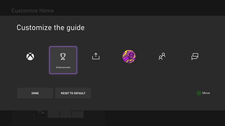 Pantalla de configuración Xbox Series X para configurar la personalización de la guía
