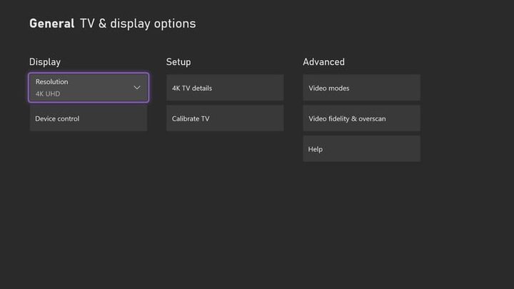 Pantalla de configuración Xbox Series X para configurar el video