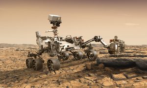 La imagen muestra una recreación del rover Perseverance en Marte.