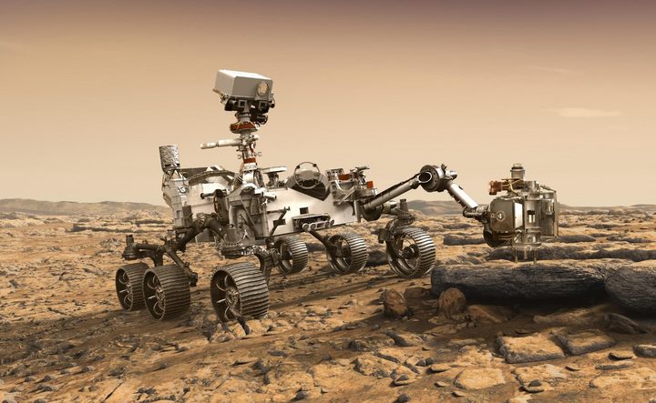 La imagen muestra una recreación del rover Perseverance en Marte.