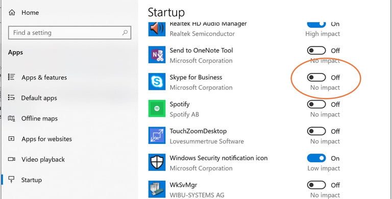 Apaga el modo arranque de Skype