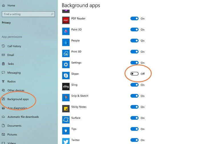 Apaga el modo segundo plano de Skype