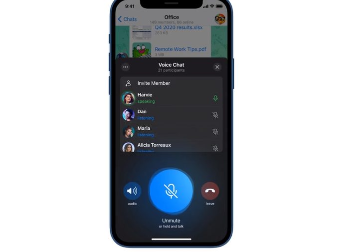 Imagen de los chats de voz grupales de Telegran