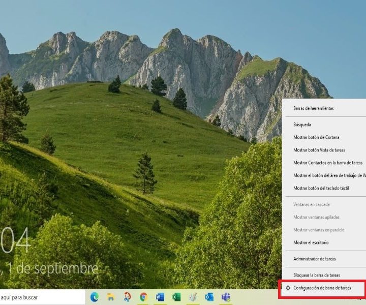 Imagen mostrando el escritorio de Windows con la configuración para aprender a cómo ocultar la barra de tareas en Windows