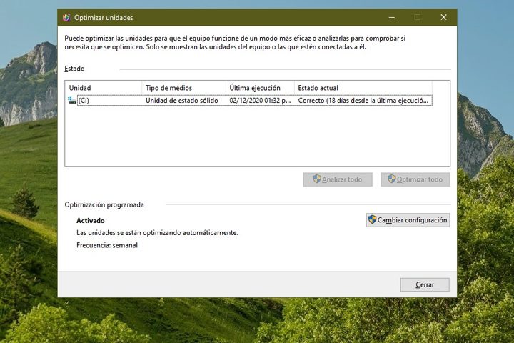 Pantalla Defrag en Windows 10
