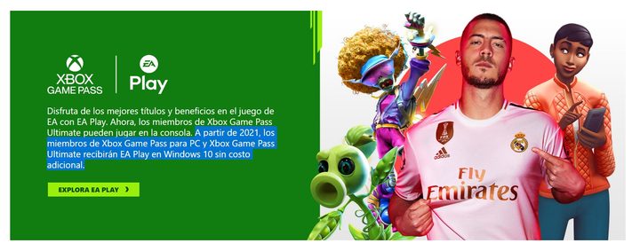 EA Play para Windows 10 estará disponible con Game Pass a partir de 2021