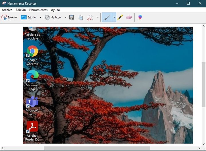 Pantalla de herramienta de recorte