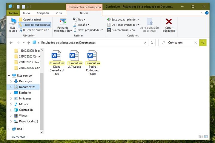 Opciones de Busqueda del Explorador de archivos de Windows 10