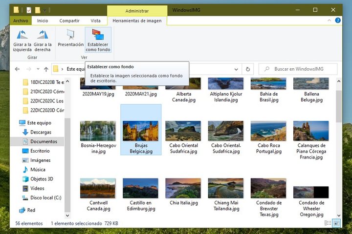 Opciones de Imagenes del Explorador de archivos de Windows 10