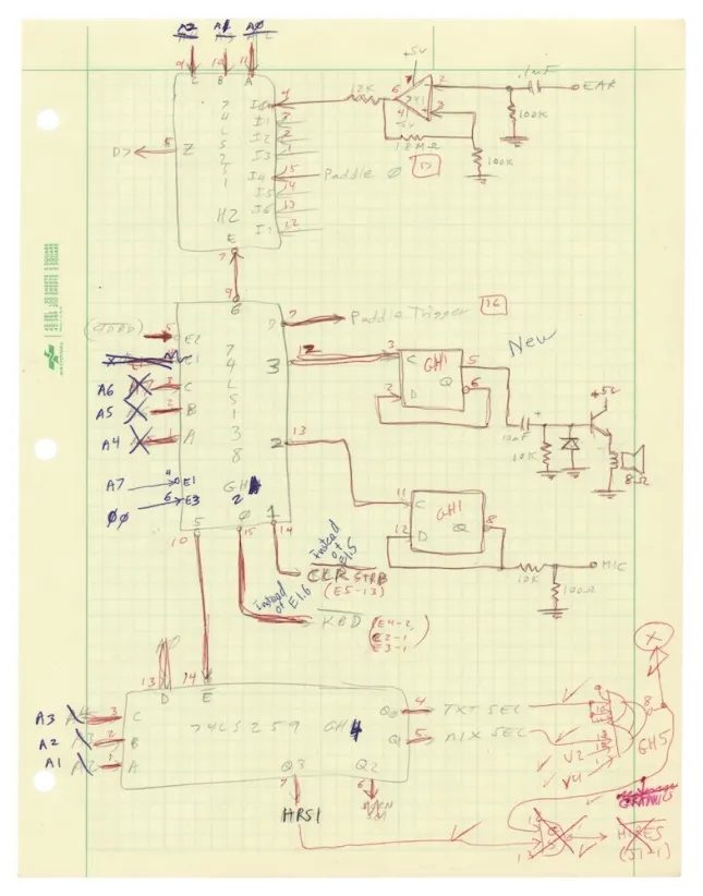 Una de las 23 páginas de los bocetos de Steve Wozniak de la Apple II