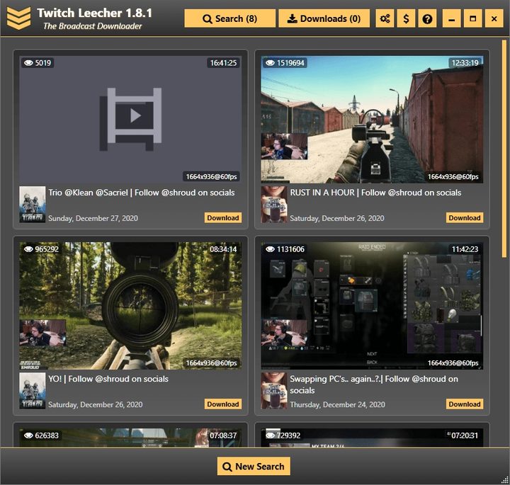 Interfaz de la app Twitch Leecher