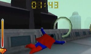 La imagen muestra una imagen del videojuego Superman 64 de 1999, de Nintendo 64.