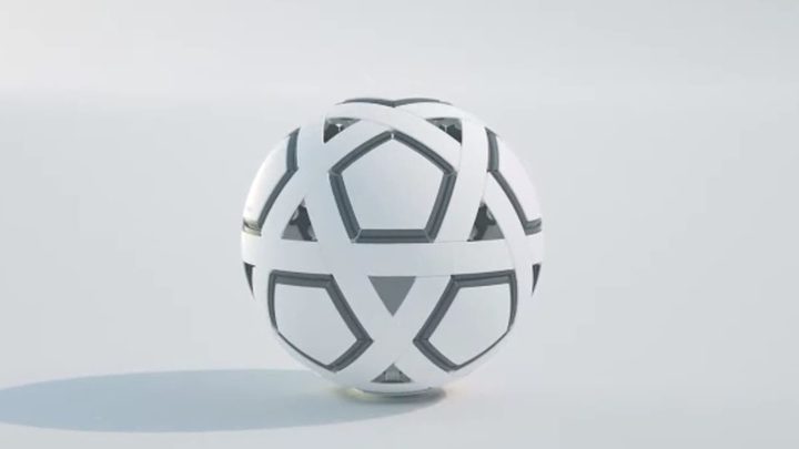 La imagen muestra un nuevo balón de fútbol desarrollado por Nendo.