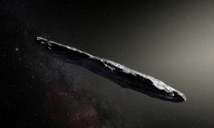La imagen muestra una representación del asteroide Oumuamua