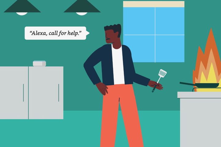 Imagen de incendio en la cocina de una casa para comparar Google Home vs. Amazon Echo