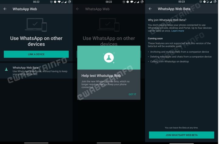 Mensajes de la beta pública de WhatsApp múltidispositivo