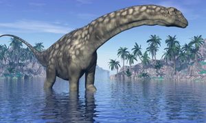 La imagen muestra una representación artística del Argentinosaurus huinculensis.