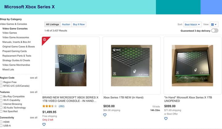 Imagen de pagina de eBay para comprar la Xbox Series X