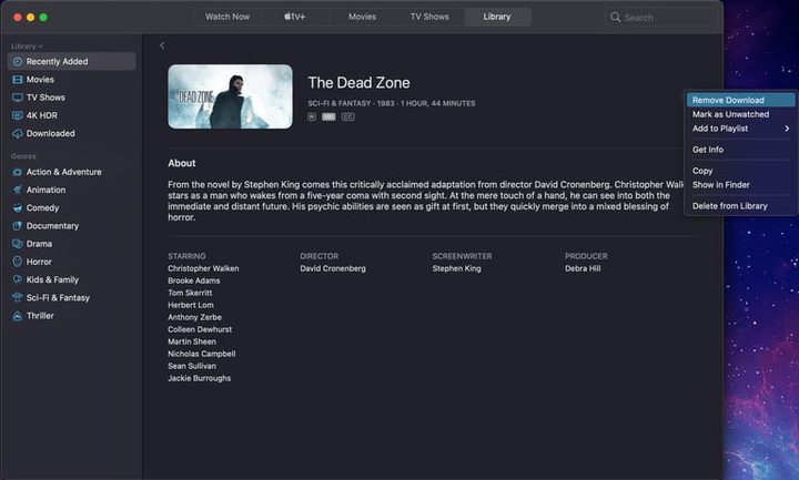 App TV para aprender a cómo liberar espacio en Mac