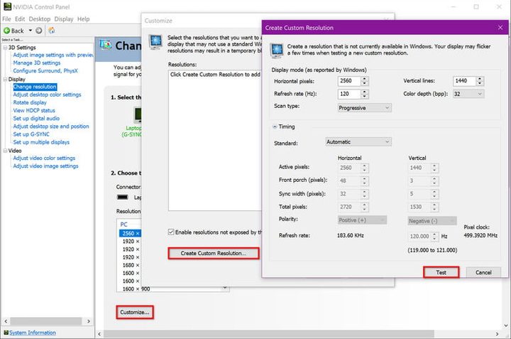 Configuración de pantalla en Windows 10 para forzar resolución 1440p