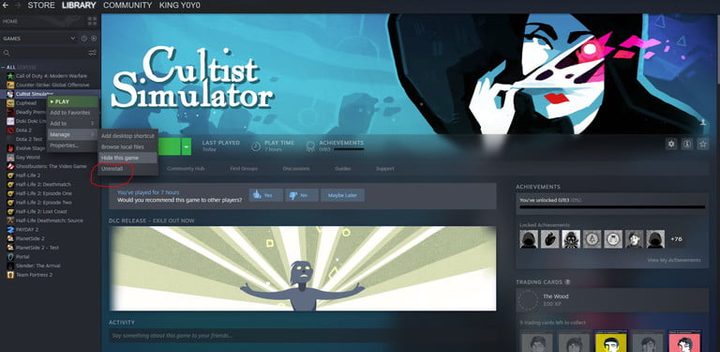 cómo desinstalar un juego de Steam