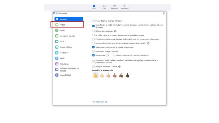 Una imagen con las opciones de configuración de Zoom