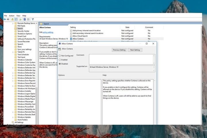 Pantalla de Regedit en Windows 10 Pro o Enterprise para aprender a cómo desactivar Cortana