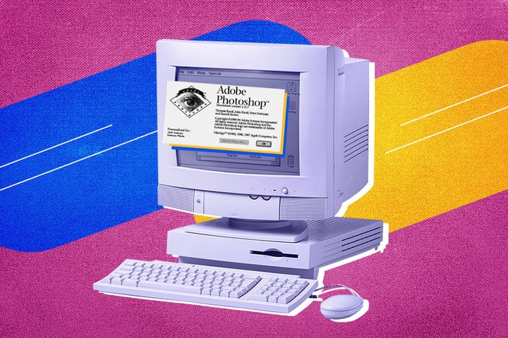 Ilustración de una computadora con Photoshop 1.0