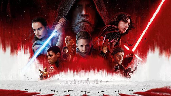 La imagen muestra un cartel de la película The Last Jedi.