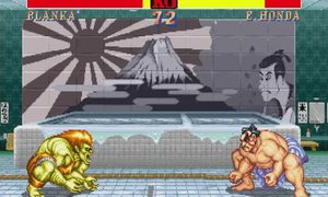 La imagen muestra un escenario del videojuego Street Fighter II.
