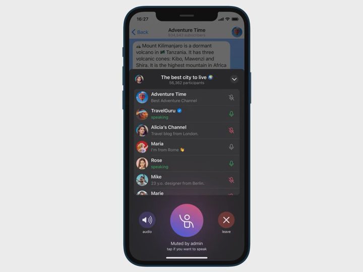 Chats de voz de Telegram