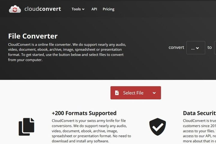 Pantalla de inicio de CloudConvert