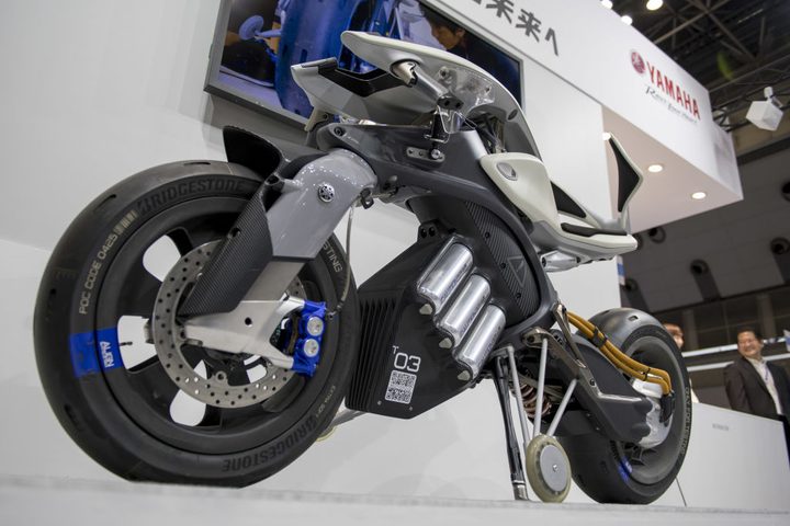 Una motocicleta concepto de Yamaha presentada en la Japan Roboweek 2018