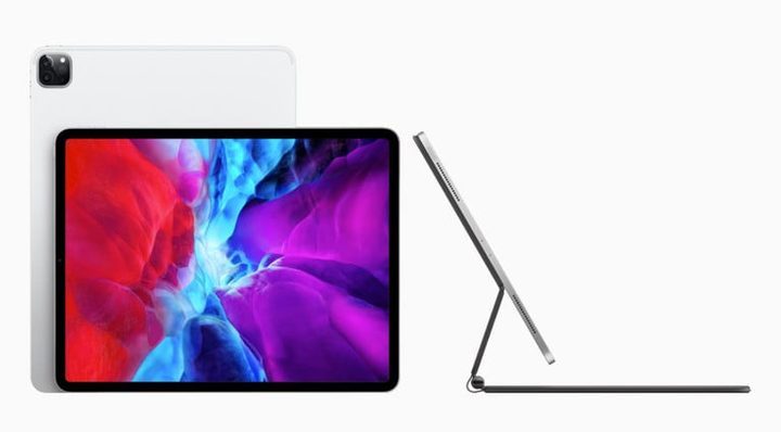 Tableta Apple vista de perfil, de frente y por atrás, para comparar a la MacBook Air vs. iPad Pro