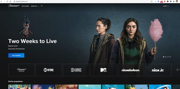 Interfaz de Paramount Plus