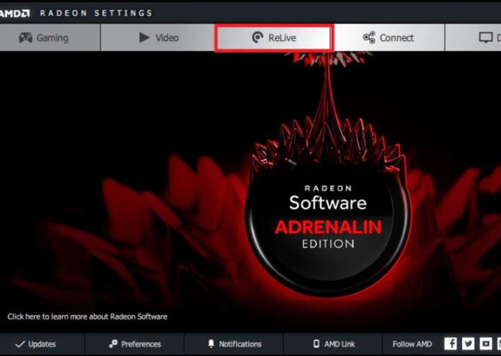 Captura de pantalla de aplicación de AMD Relive para comprobar velocidad de fotogramas