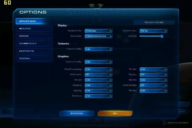 Captura de pantalla de aplicación para comprobar velocidad de fotogramas