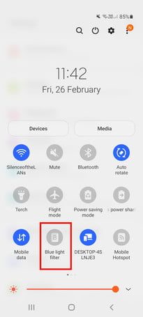 Cómo usar el teléfono con filtro de luz azul encender samsung galaxy s20 fe captura de pantalla 1