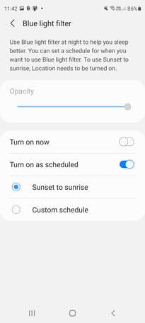 Cómo usar el teléfono con filtro de luz azul encender samsung galaxy s20 fe captura de pantalla 3